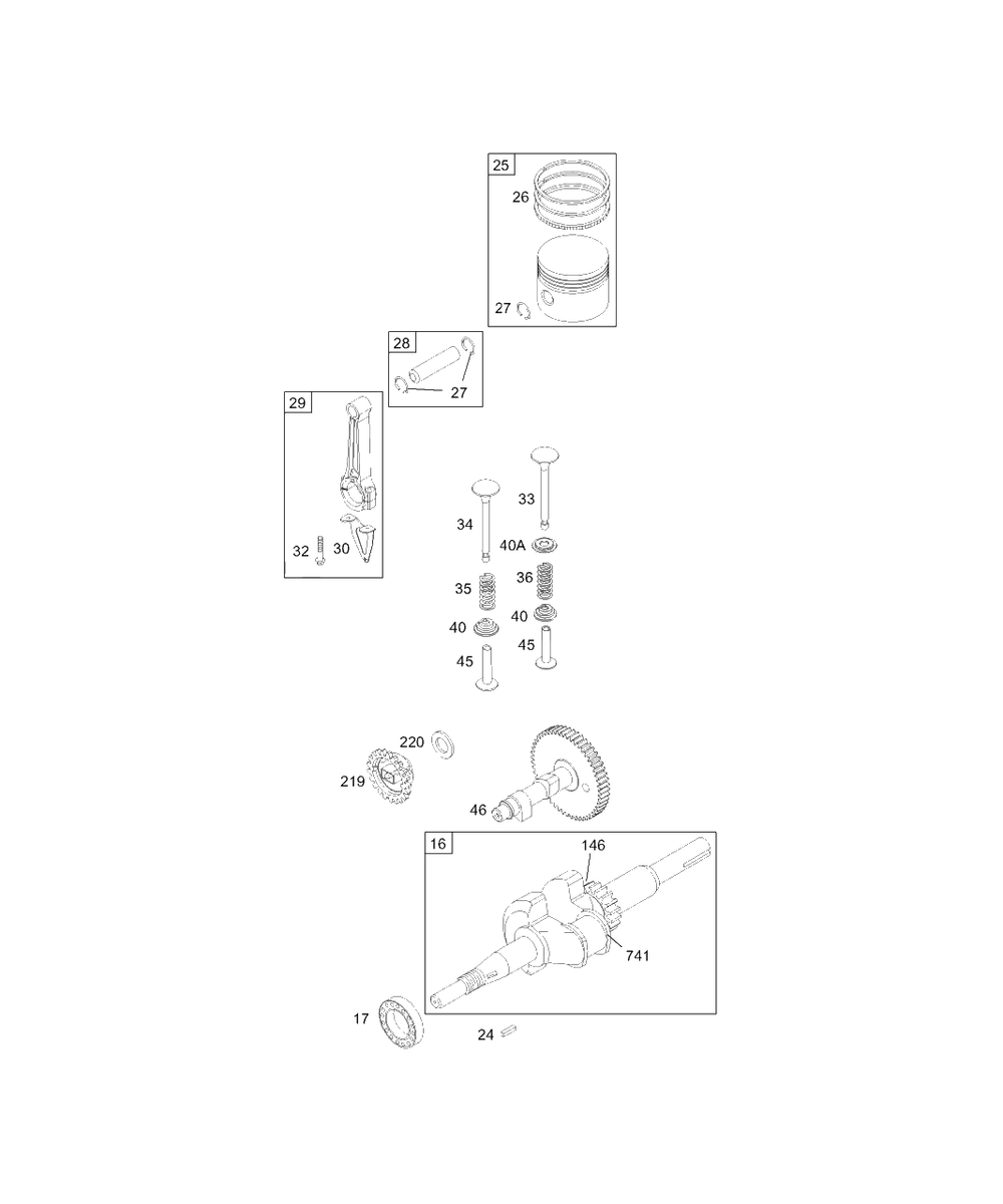 Cam, Crankshaft, Piston Group, Valves Diagram and Parts List for 133402-0113-XX  Briggs and Stratton Engine